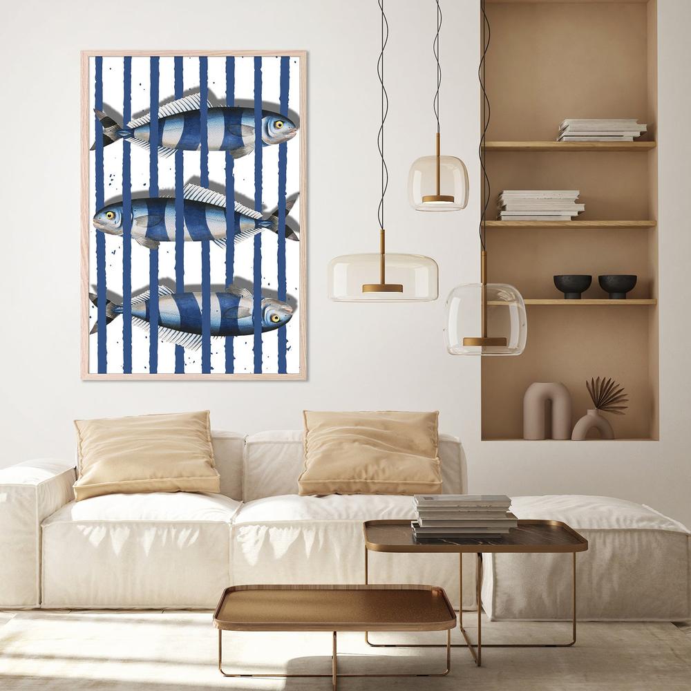 Blue Striped Fish-by-Marja van den-wall-art-print-canvas-poster-framed-Gioia