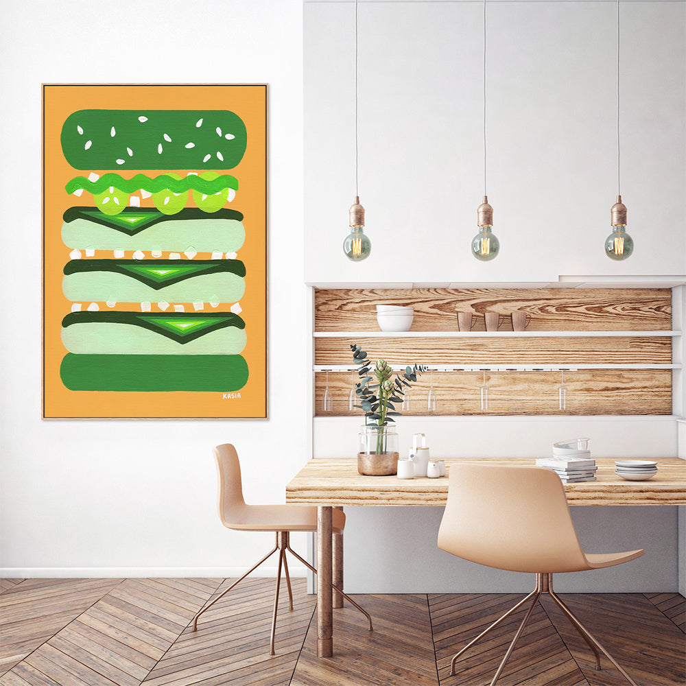 Burger for Kermit-by-Kasia Amanda-wall-art-print-canvas-poster-framed-Gioia