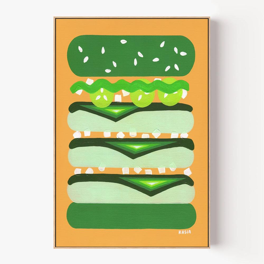Burger for Kermit-by-Kasia Amanda-wall-art-print-canvas-poster-framed-Gioia