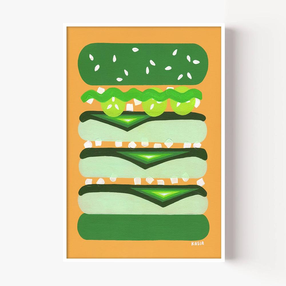 Burger for Kermit-by-Kasia Amanda-wall-art-print-canvas-poster-framed-Gioia