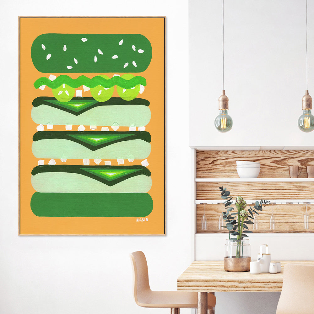 Burger for Kermit-by-Kasia Amanda-wall-art-print-canvas-poster-framed-Gioia