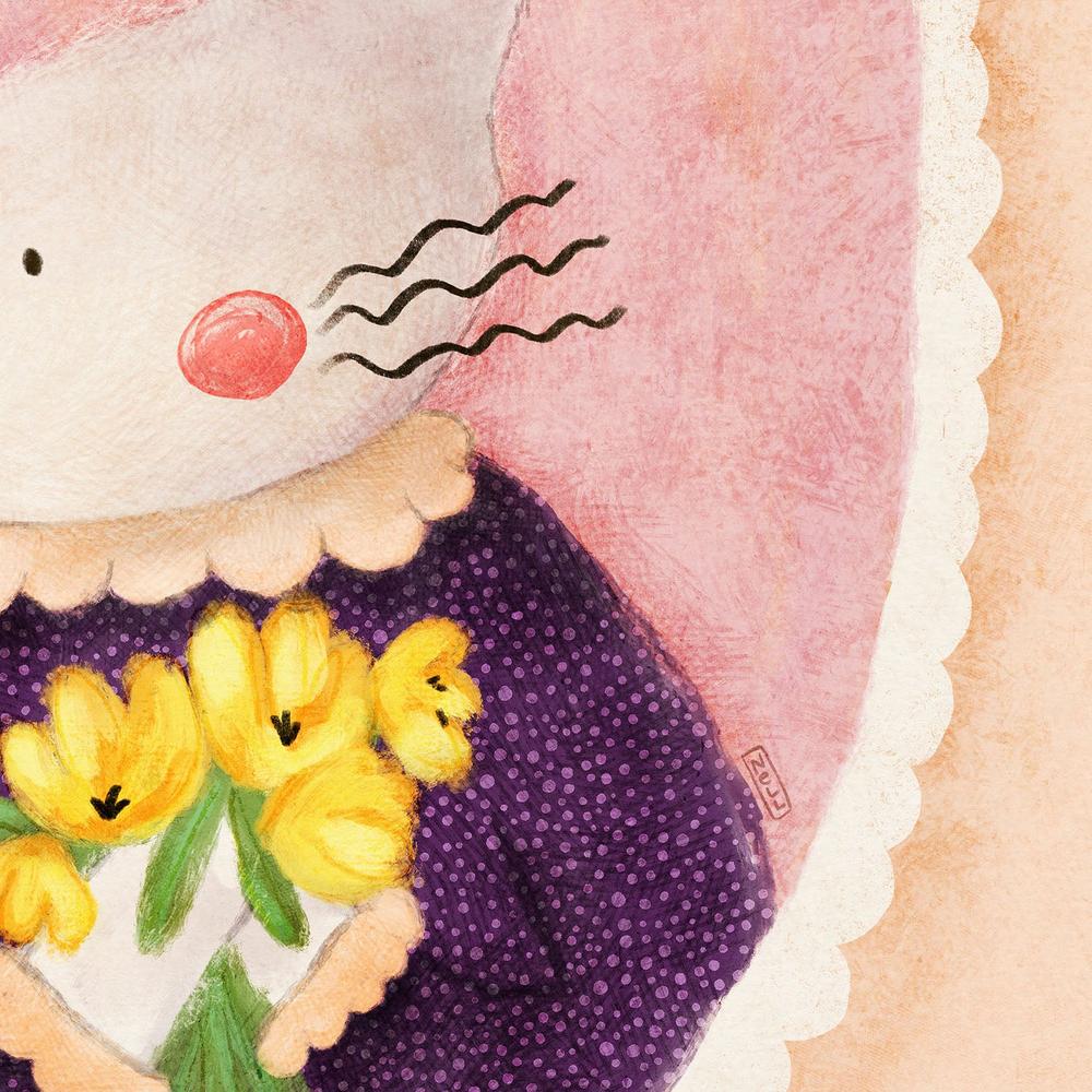 Charming Bunny With Tulips-by-Dirkie Nell-wall-art-print-canvas-poster-framed-Gioia