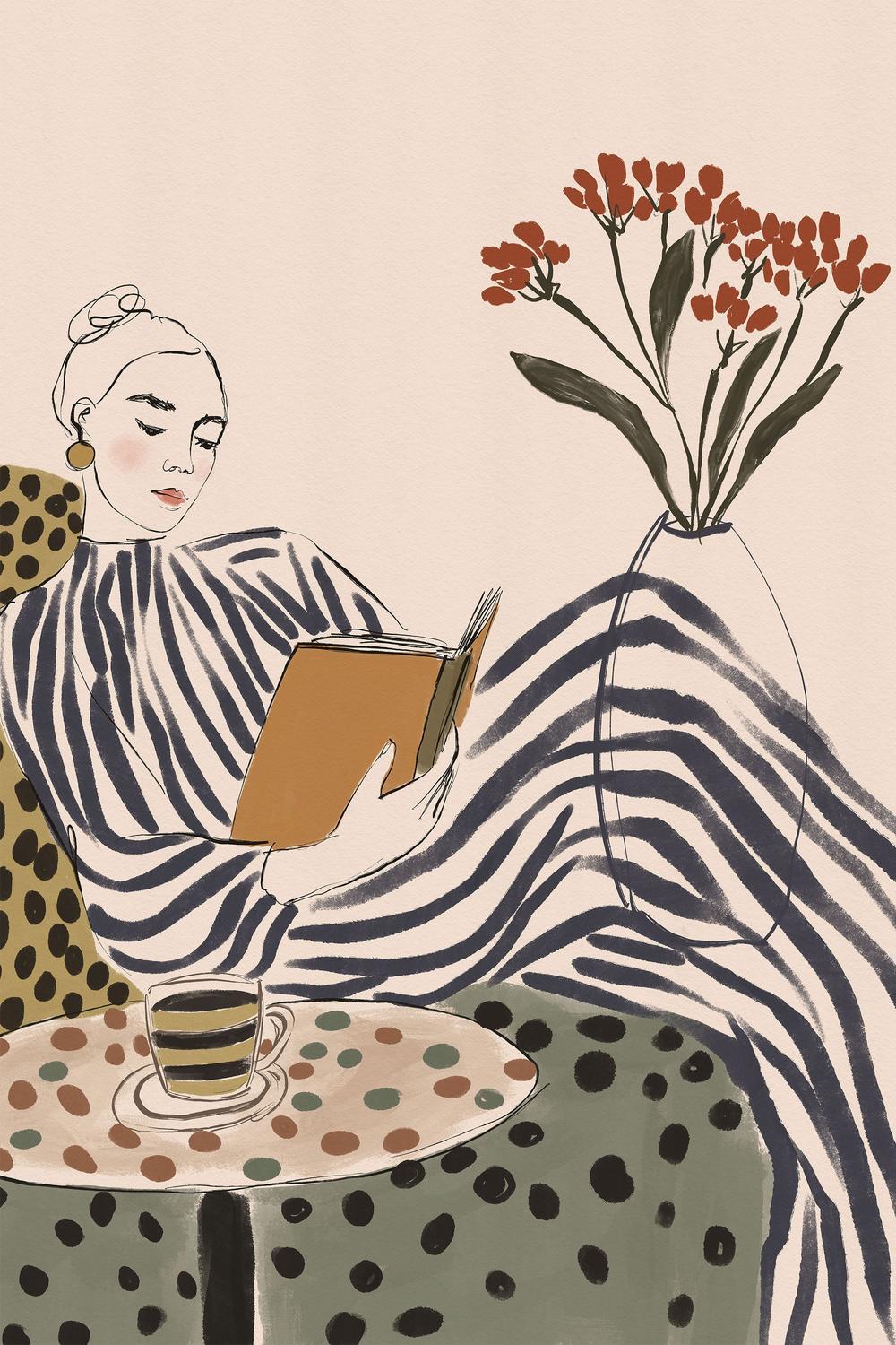 Chic Woman Reading-by-CATS AND DOTZ-wall-art-print-canvas-poster-framed-Gioia