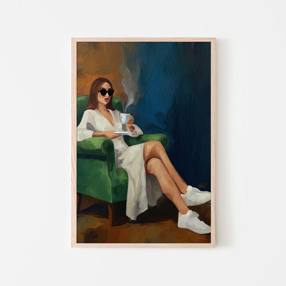 CHICA Y UN CAFE-by-Giovanna Gil Alves-wall-art-print-canvas-poster-framed-Gioia