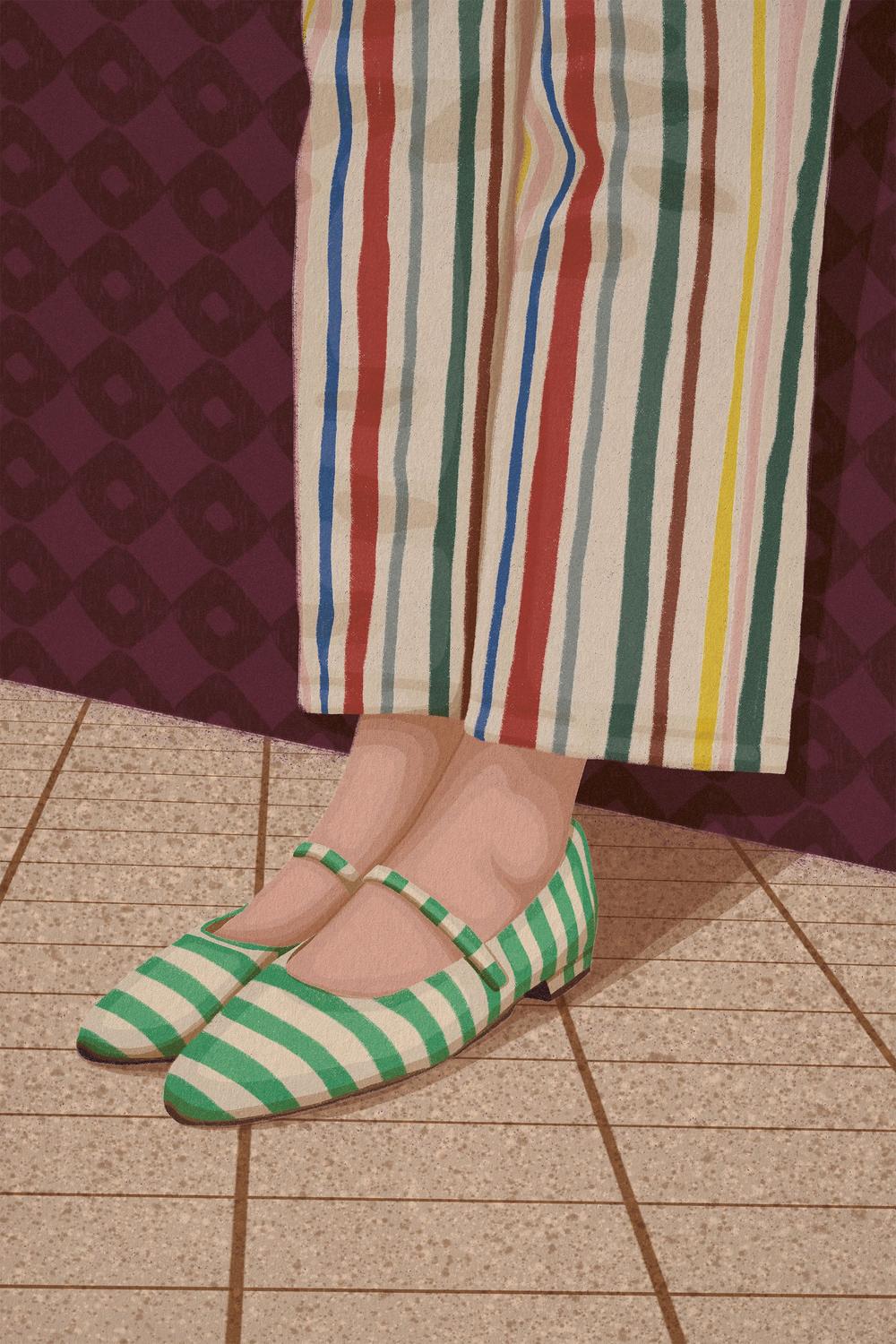 Colorful Striped Mary Janes-by-Lisa Solomoniuk-wall-art-print-canvas-poster-framed-Gioia