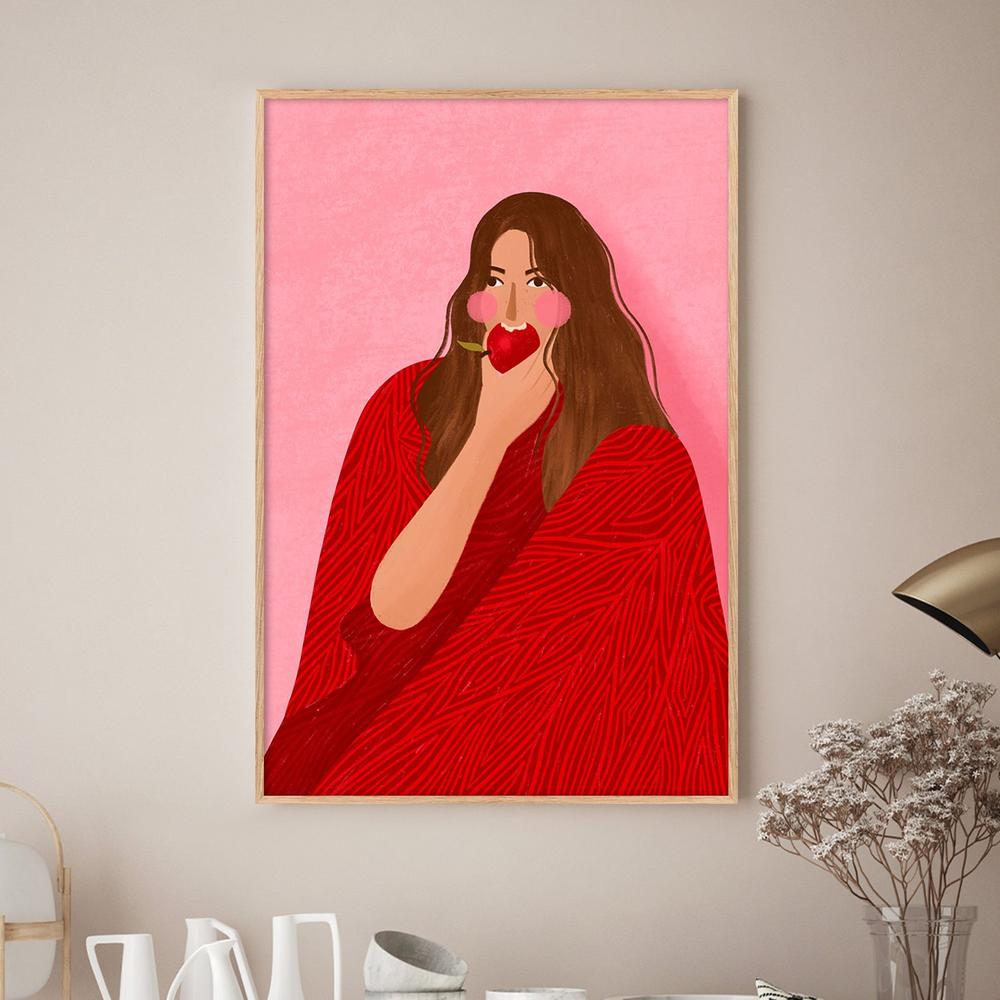 Cozy Woman Apple-by-Bea Muller-wall-art-print-canvas-poster-framed-Gioia