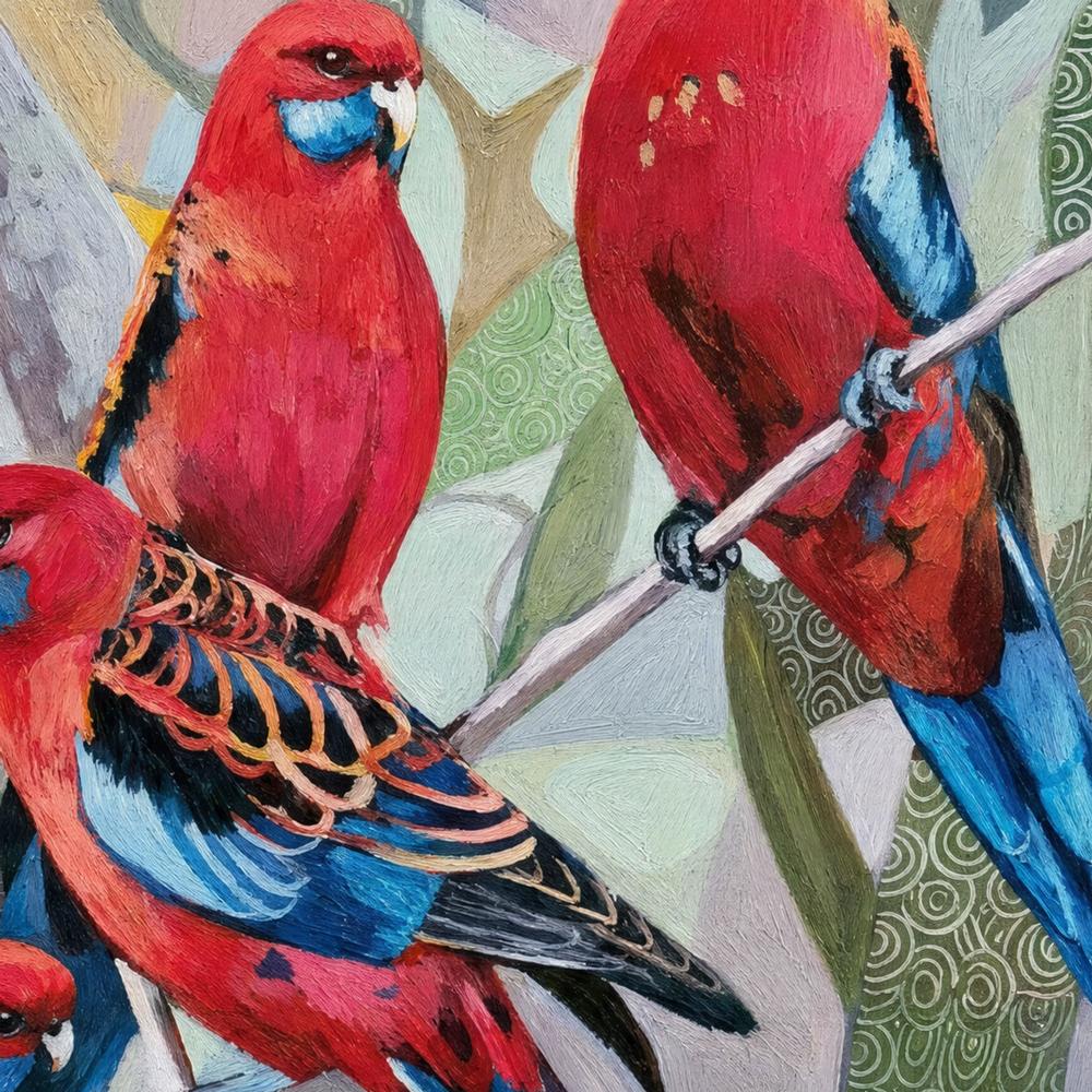 Crimson Rosellas with Wattle-by-Susan Trudinger-wall-art-print-canvas-poster-framed-Gioia