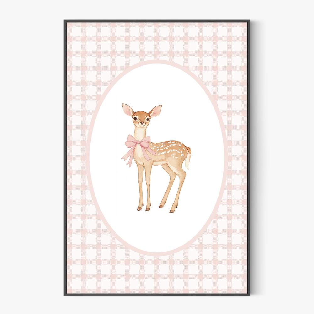 Cute Fawn Pink Bow-by-Melloi Art Prints-wall-art-print-canvas-poster-framed-Gioia