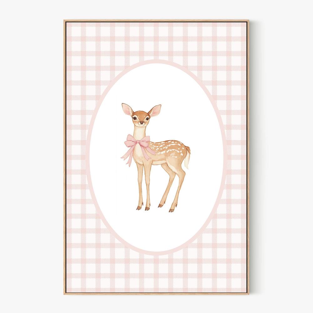 Cute Fawn Pink Bow-by-Melloi Art Prints-wall-art-print-canvas-poster-framed-Gioia