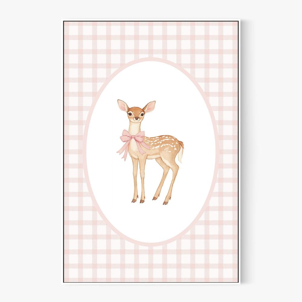 Cute Fawn Pink Bow-by-Melloi Art Prints-wall-art-print-canvas-poster-framed-Gioia