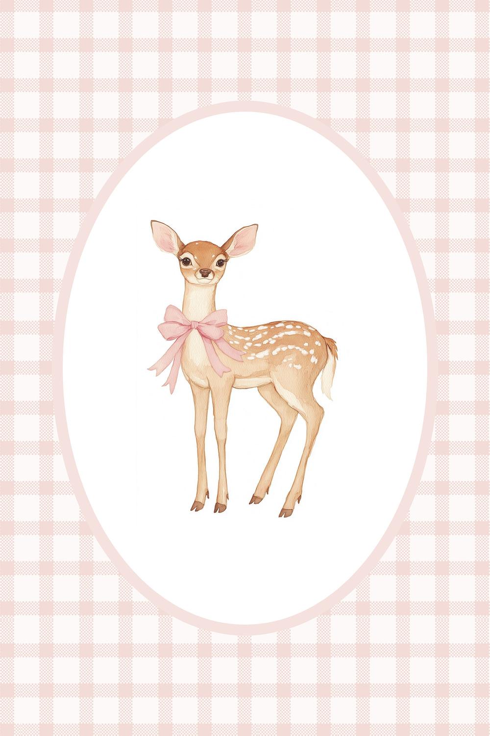 Cute Fawn Pink Bow-by-Melloi Art Prints-wall-art-print-canvas-poster-framed-Gioia