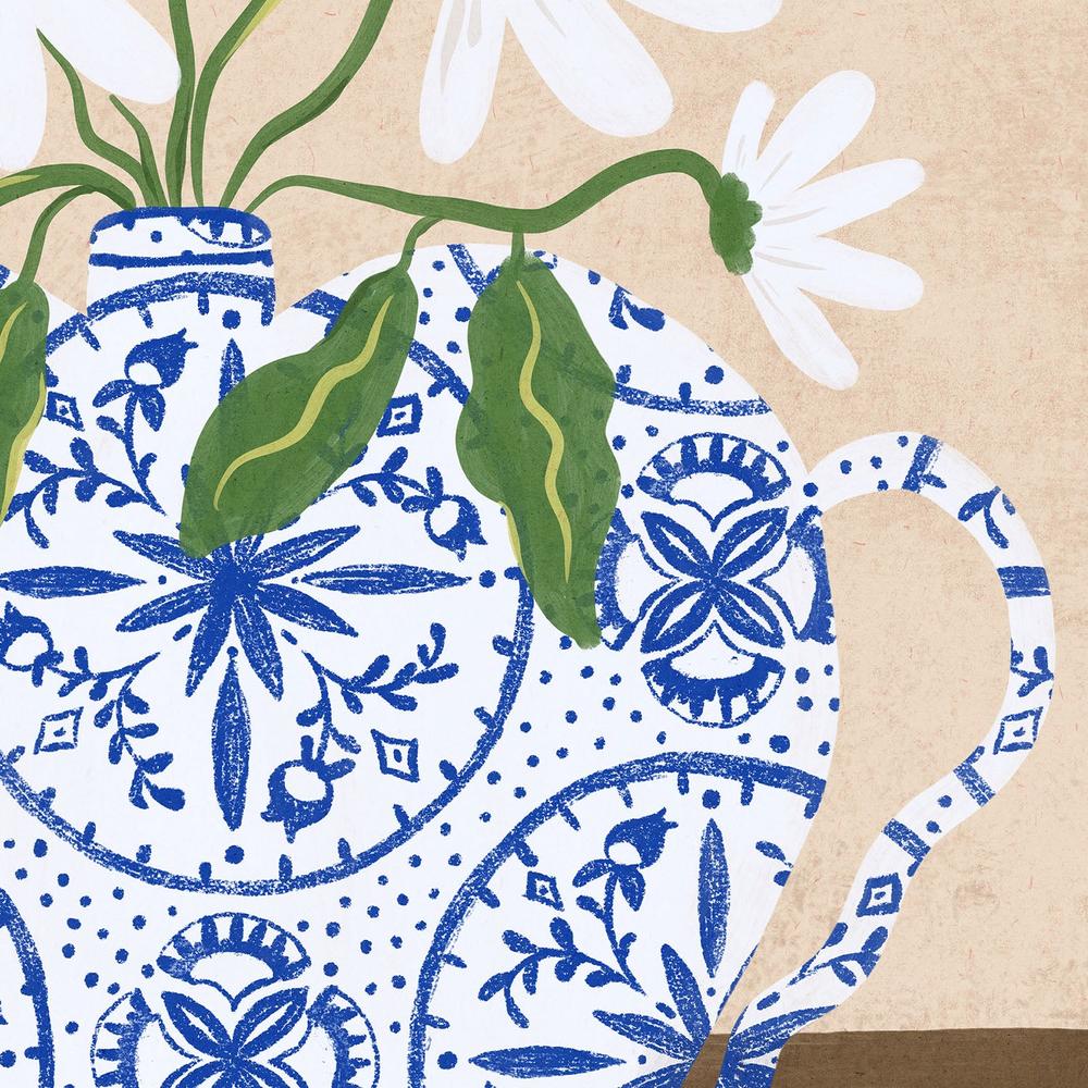 Daisies In Blue Teapot-by-Dirkie Nell-wall-art-print-canvas-poster-framed-Gioia
