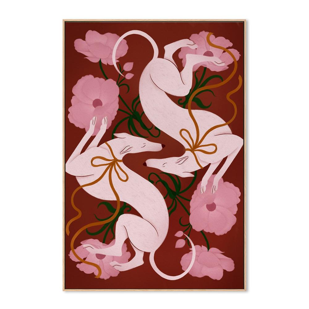 wall-art-print-canvas-poster-framed-Elegant Greyhounds and Flowers-4