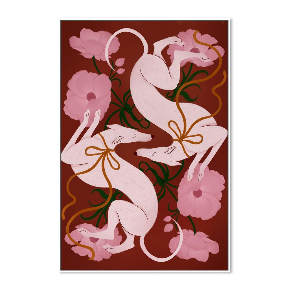 wall-art-print-canvas-poster-framed-Elegant Greyhounds and Flowers-5