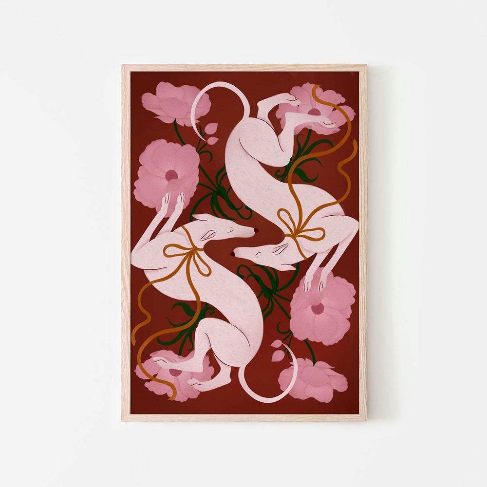 wall-art-print-canvas-poster-framed-Elegant Greyhounds and Flowers-6