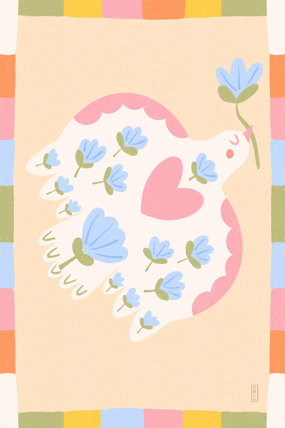 Flowering Peace Dove-by-Dirkie Nell-wall-art-print-canvas-poster-framed-Gioia
