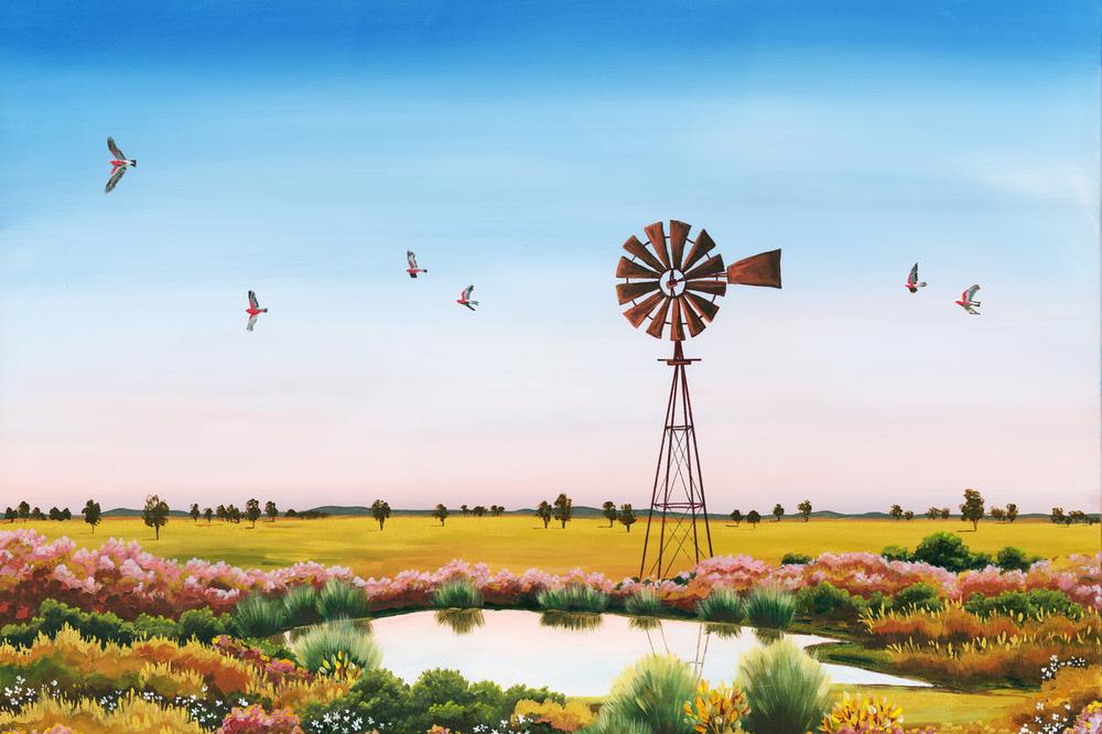 Galahs on Dusk-by-Meg Frances-wall-art-print-canvas-poster-framed-Gioia