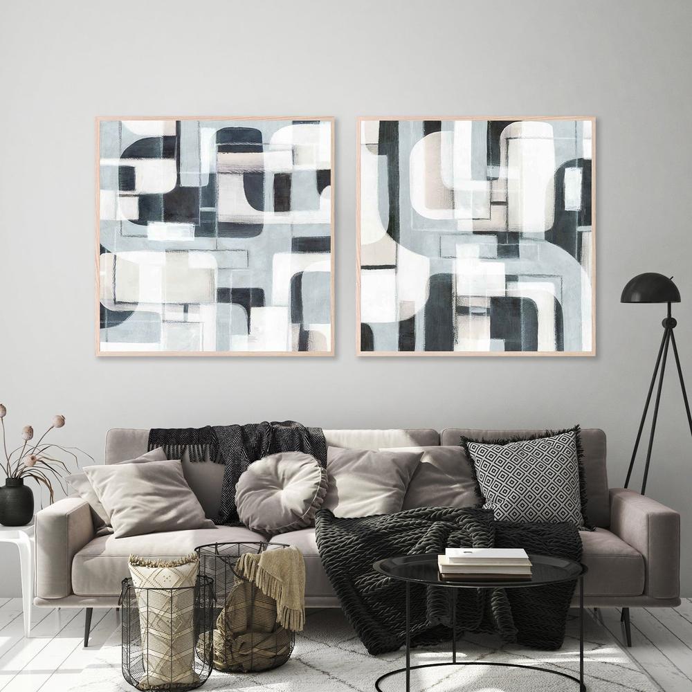 Geometric Balance in Monochrome Harmony, Style A & B, Set Of 2-by-Emma Peal-wall-art-print-canvas-poster-framed-Gioia