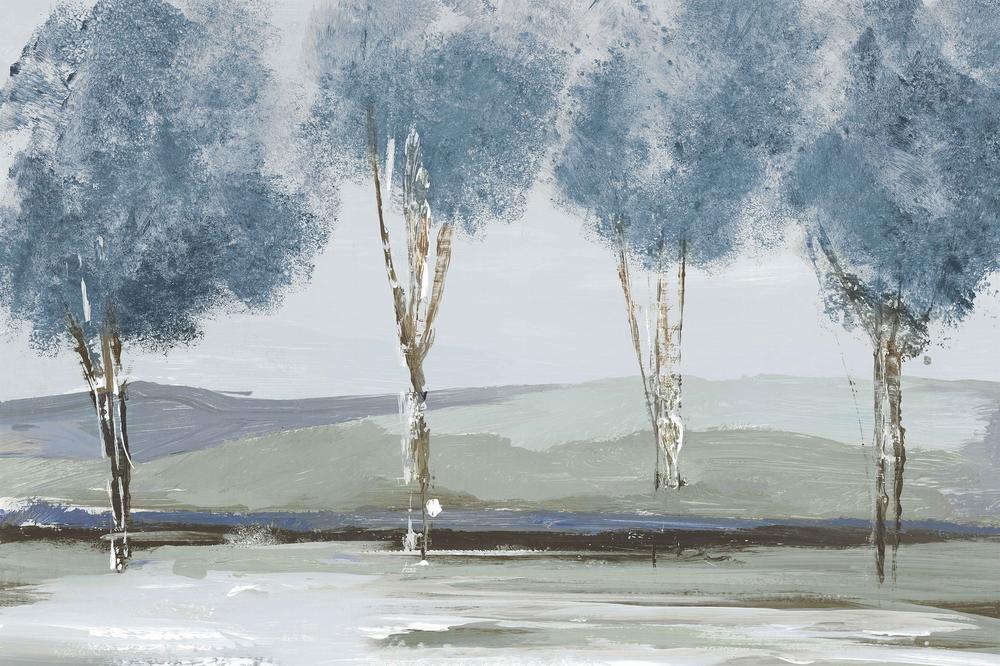 Golden Birch Tree Forest Blue Version-by-Lera-wall-art-print-canvas-poster-framed-Gioia