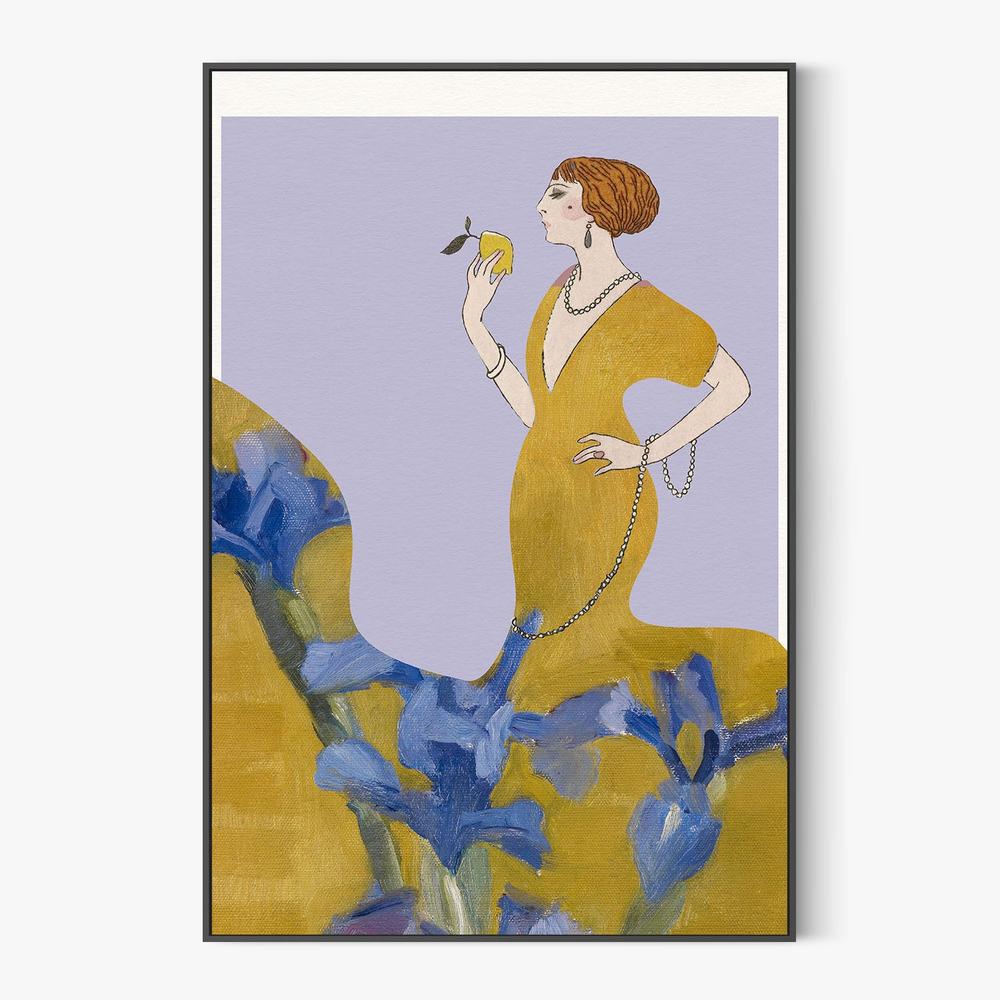Golden Flapper Amidst Irises-by-Wild Violets-wall-art-print-canvas-poster-framed-Gioia