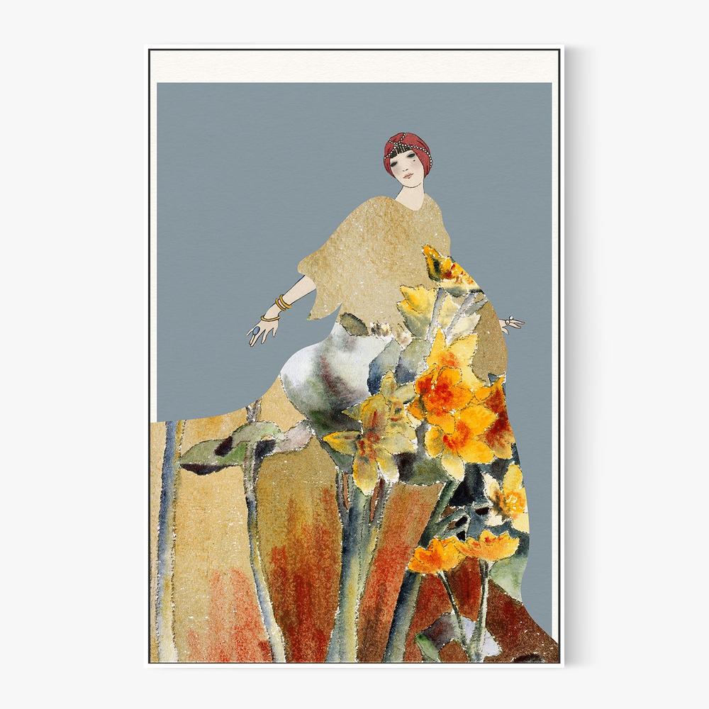 Golden Floral Woman-by-Wild Violets-wall-art-print-canvas-poster-framed-Gioia