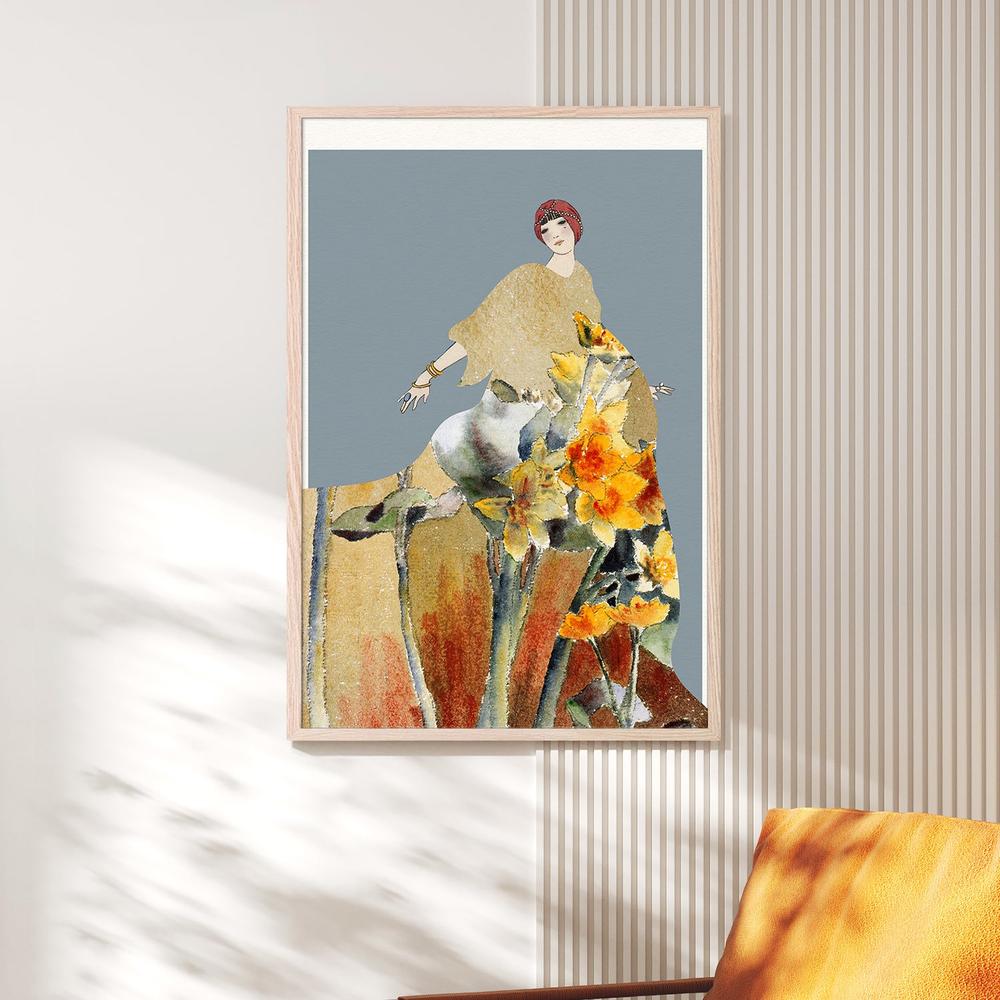 Golden Floral Woman-by-Wild Violets-wall-art-print-canvas-poster-framed-Gioia