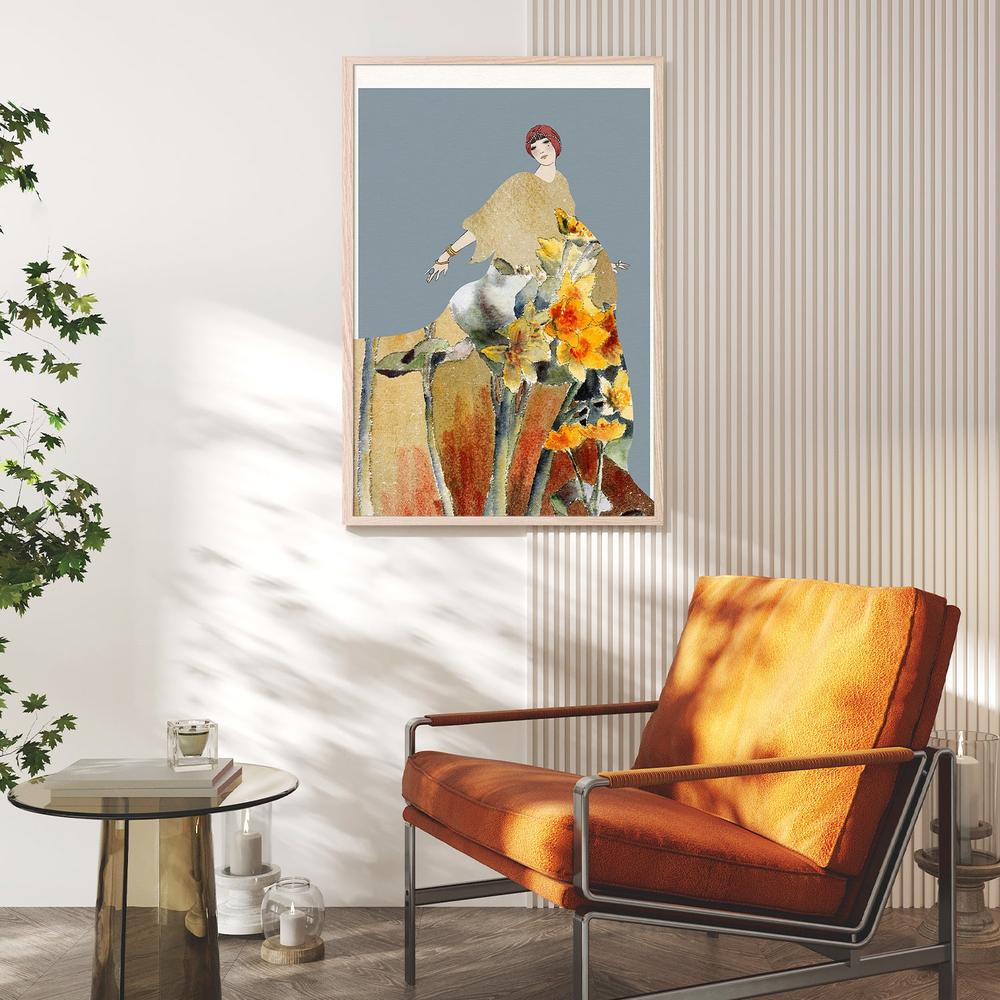 Golden Floral Woman-by-Wild Violets-wall-art-print-canvas-poster-framed-Gioia