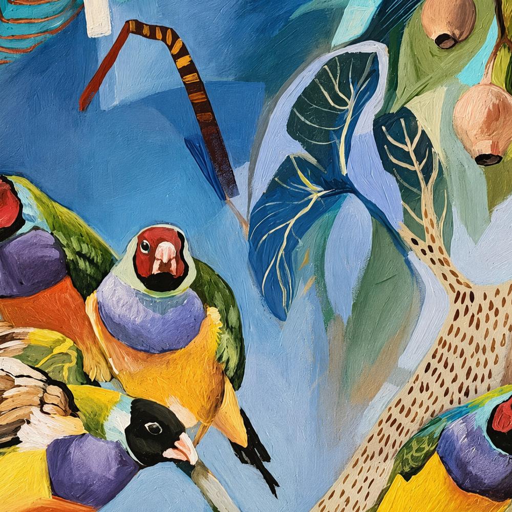 Gouldian Finches on Blue-by-Susan Trudinger-wall-art-print-canvas-poster-framed-Gioia