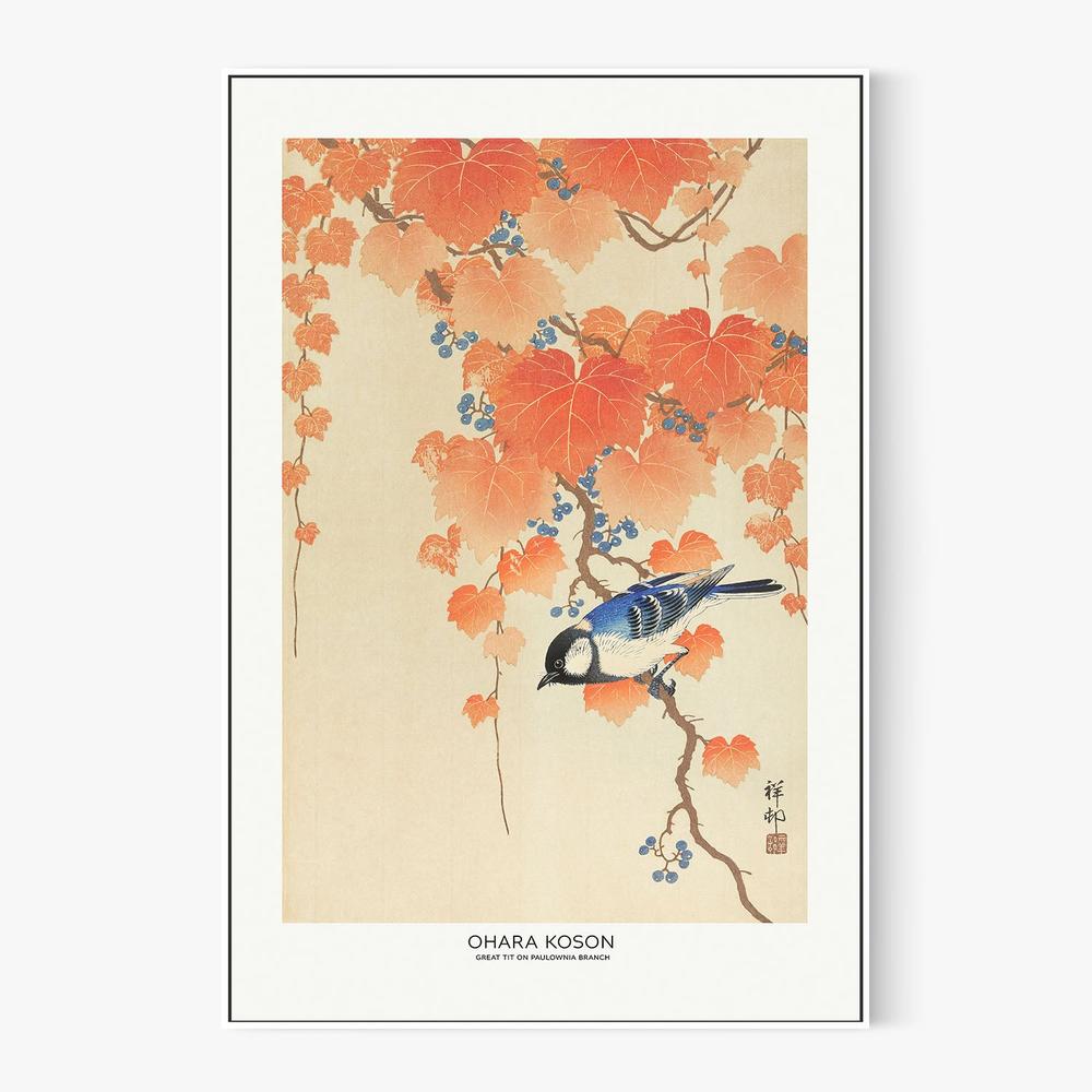 Great Tit On Paulownia Branch-by-Ohara Koson-wall-art-print-canvas-poster-framed-Gioia
