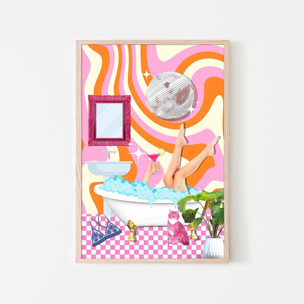 Groovy Bathtub Bliss-by-Athene Fritsch-wall-art-print-canvas-poster-framed-Gioia