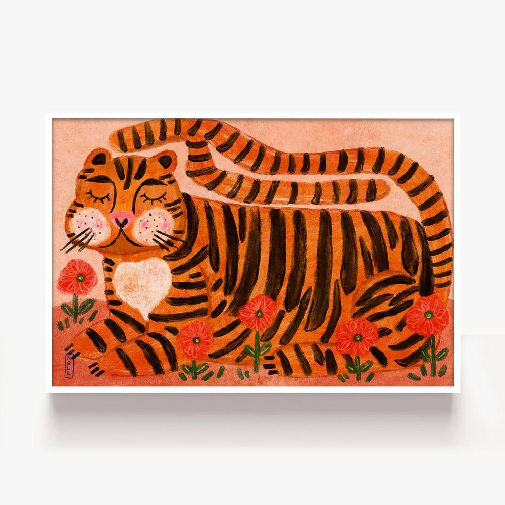 Happy Tiger in Poppies-by-Dirkie Nell-wall-art-print-canvas-poster-framed-Gioia