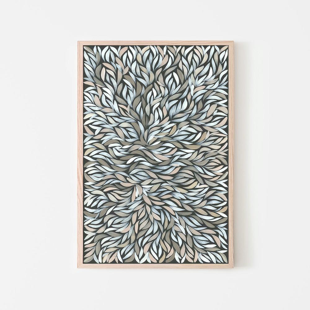 Healing Leaves Grey White-by-Emma Rigney-wall-art-print-canvas-poster-framed-Gioia