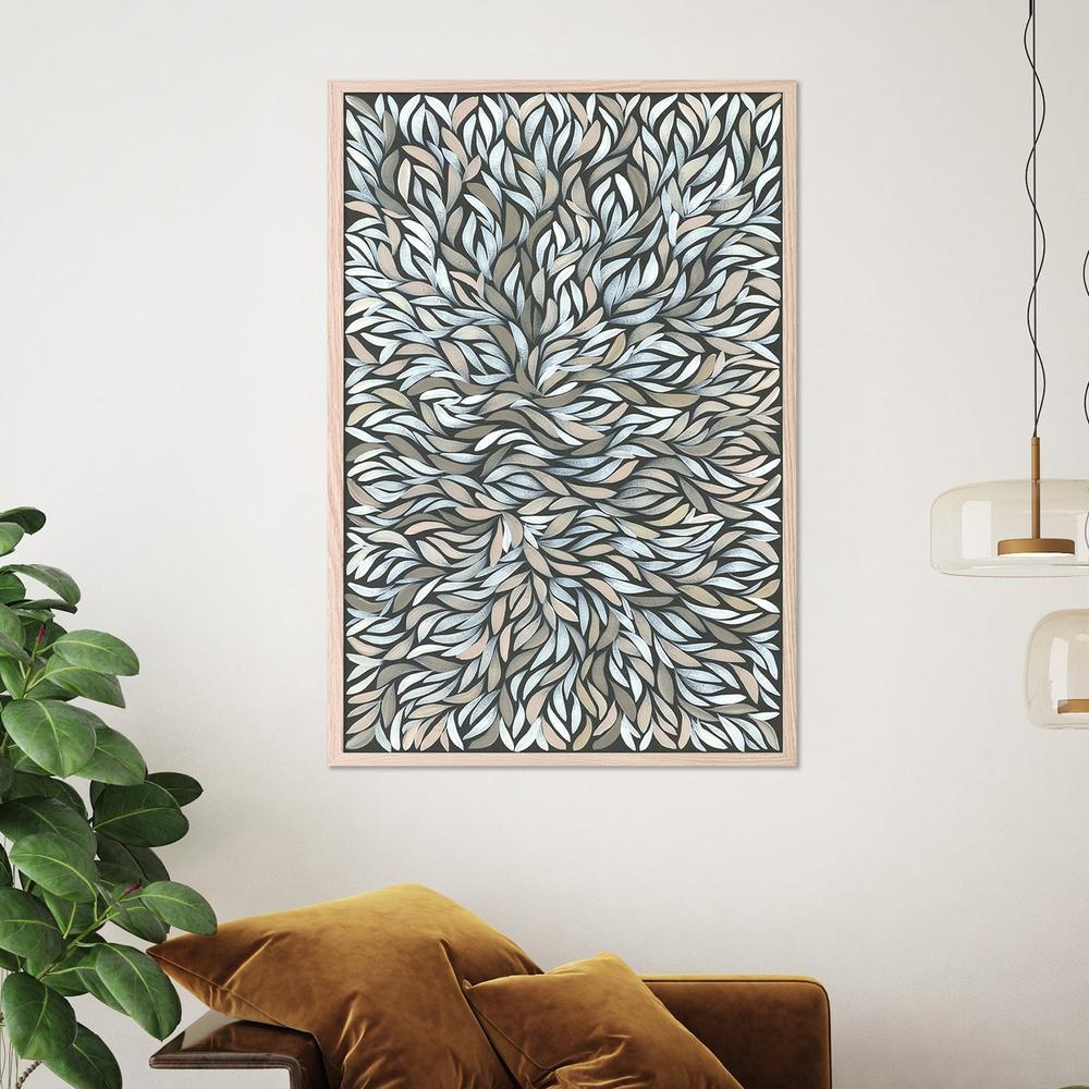 Healing Leaves Grey White-by-Emma Rigney-wall-art-print-canvas-poster-framed-Gioia