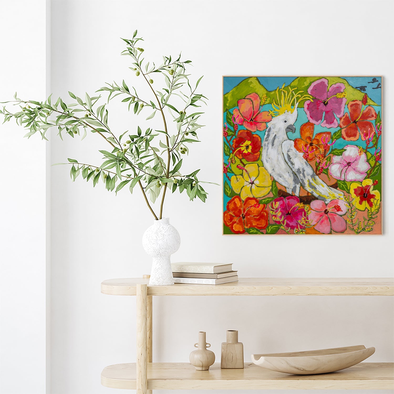 Hibiscus Bird-by-Julia Abbey-wall-art-print-canvas-poster-framed-Gioia