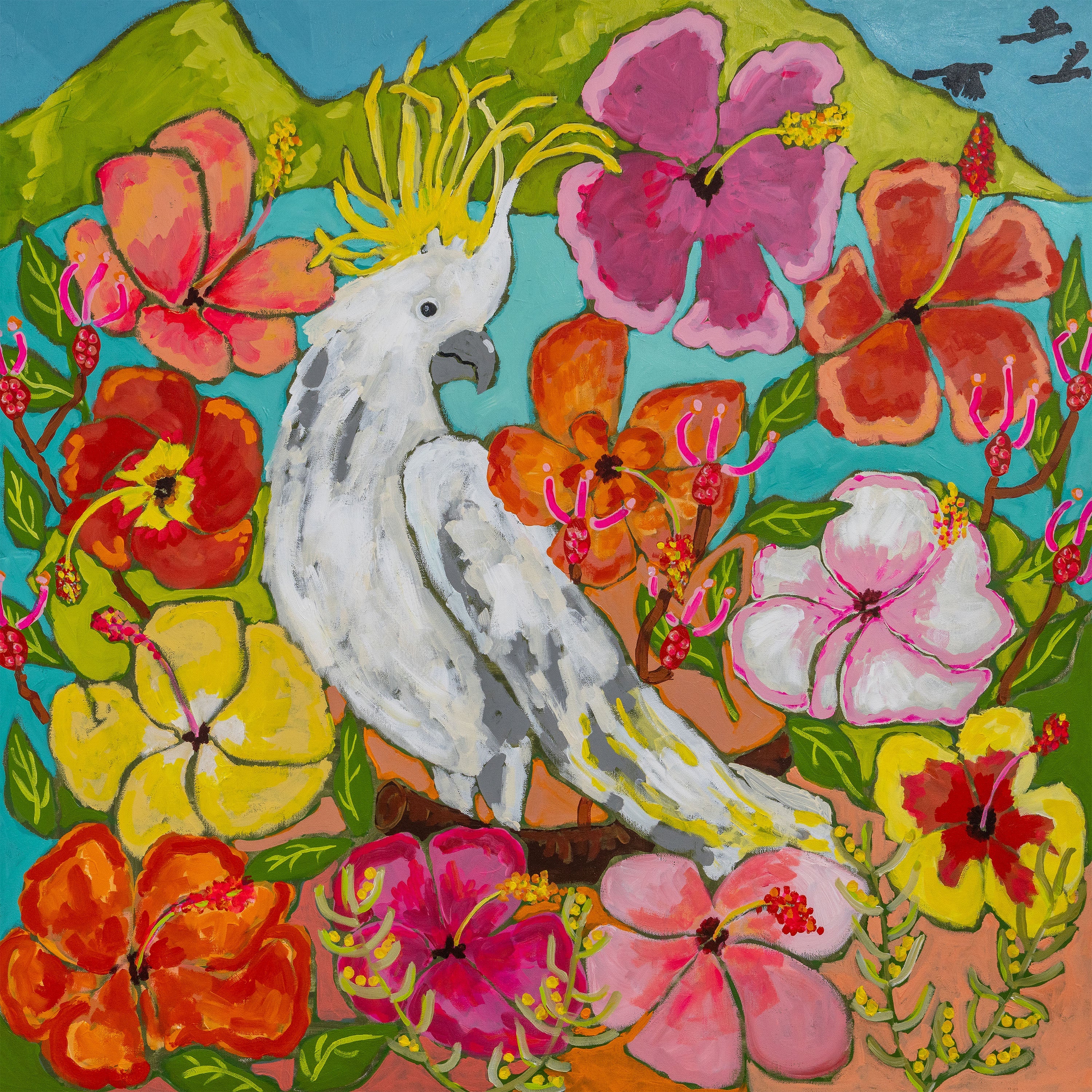 Hibiscus Bird-by-Julia Abbey-wall-art-print-canvas-poster-framed-Gioia