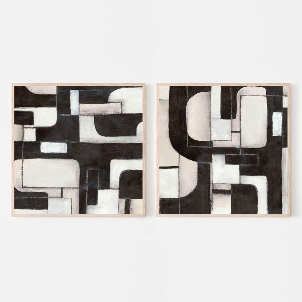 Interwoven Paths in Monochrome, Style A & B, Set Of 2-by-Emma Peal-wall-art-print-canvas-poster-framed-Gioia