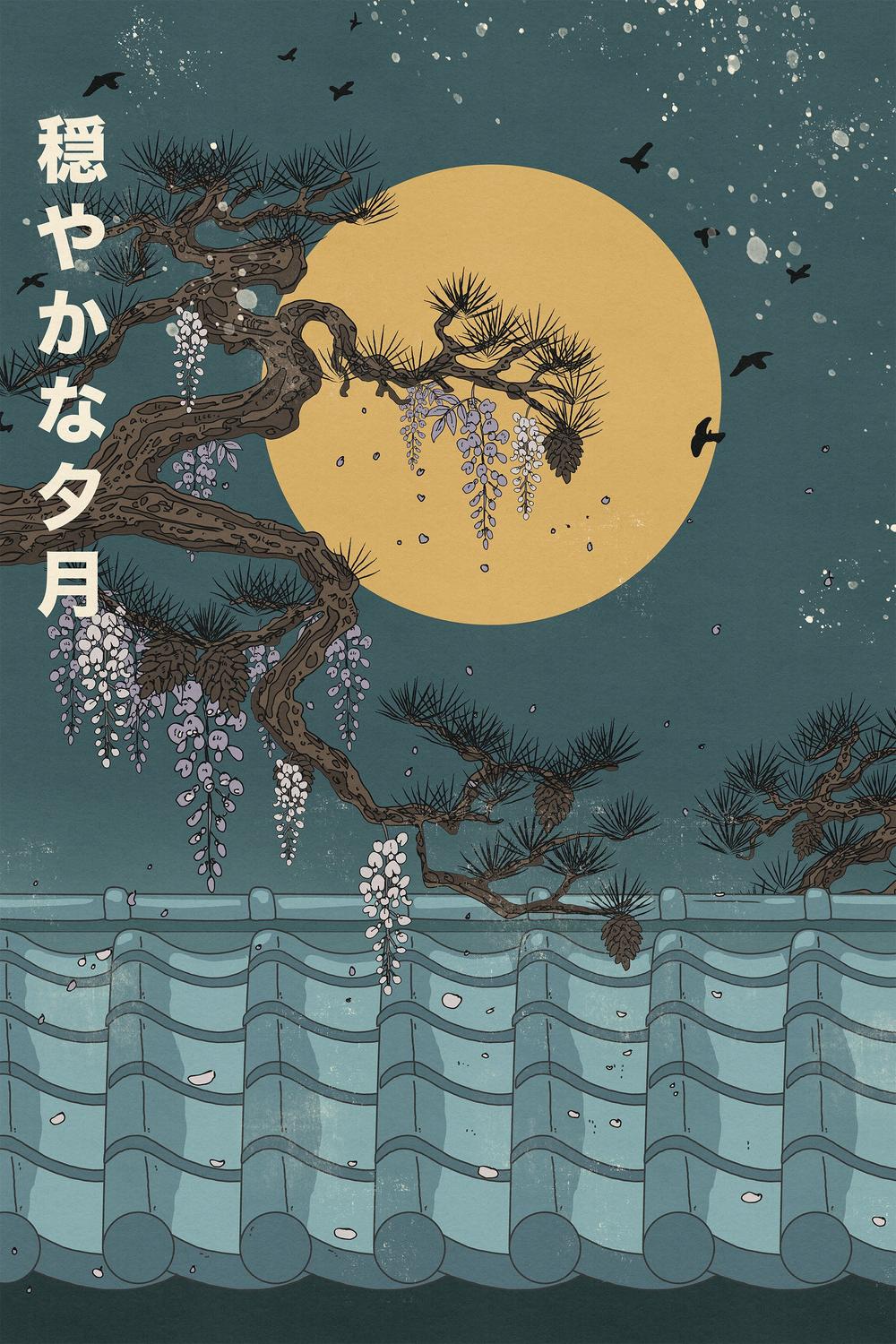 Japanese Wisteria Moon-by-Nicholas-wall-art-print-canvas-poster-framed-Gioia