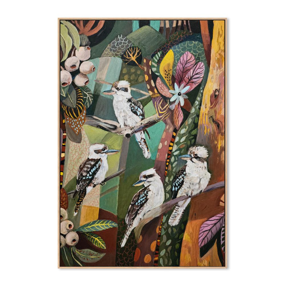 Kookaburras with Gumnuts-by-Susan Trudinger-wall-art-print-canvas-poster-framed-Gioia
