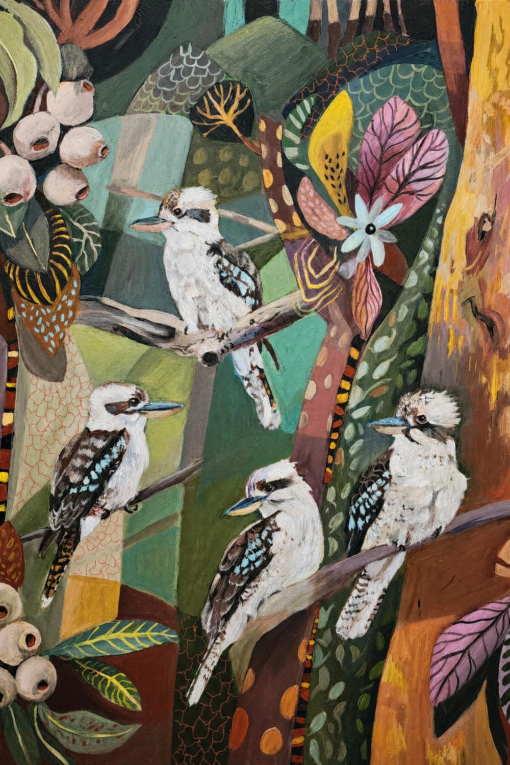 Kookaburras with Gumnuts-by-Susan Trudinger-wall-art-print-canvas-poster-framed-Gioia