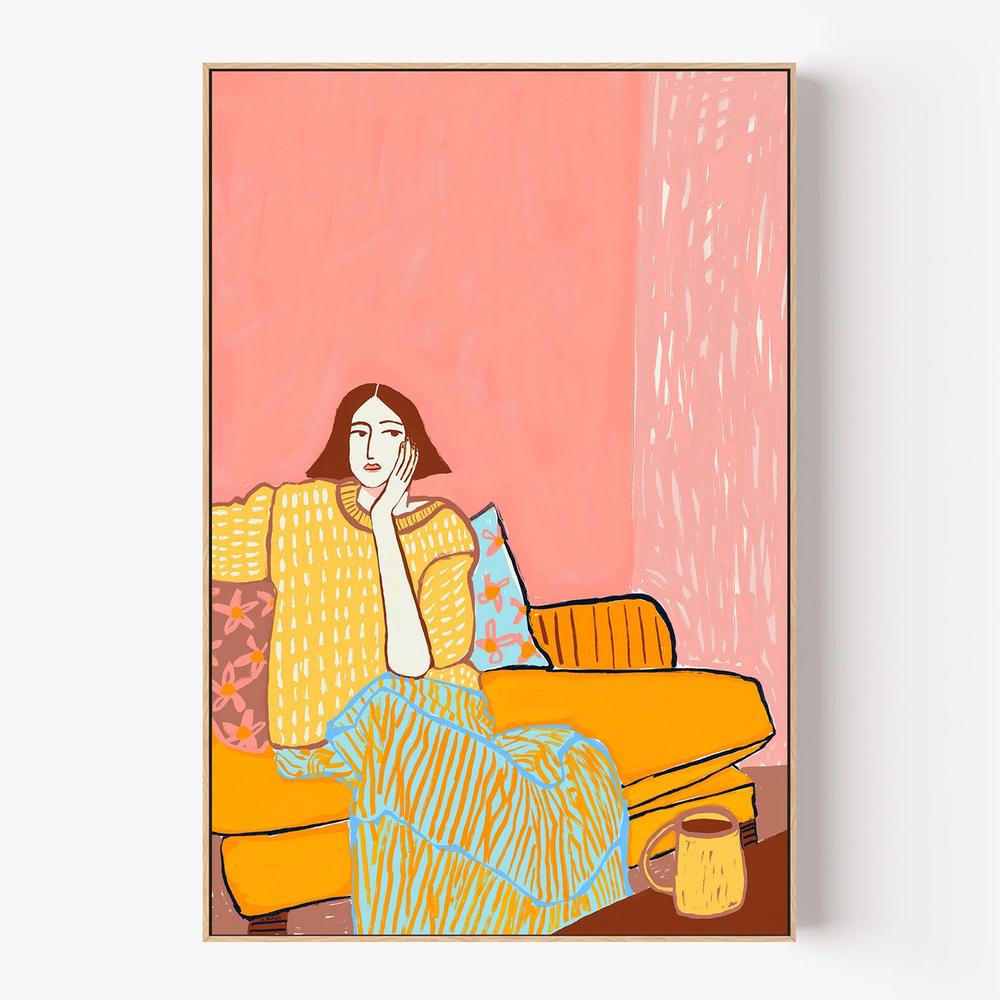 Lady With Coffee-by-Sharyn Bursic-wall-art-print-canvas-poster-framed-Gioia