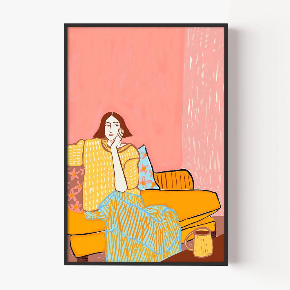 Lady With Coffee-by-Sharyn Bursic-wall-art-print-canvas-poster-framed-Gioia