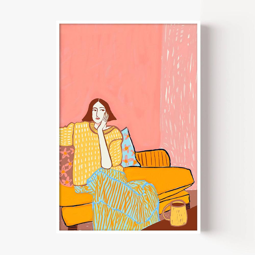 Lady With Coffee-by-Sharyn Bursic-wall-art-print-canvas-poster-framed-Gioia