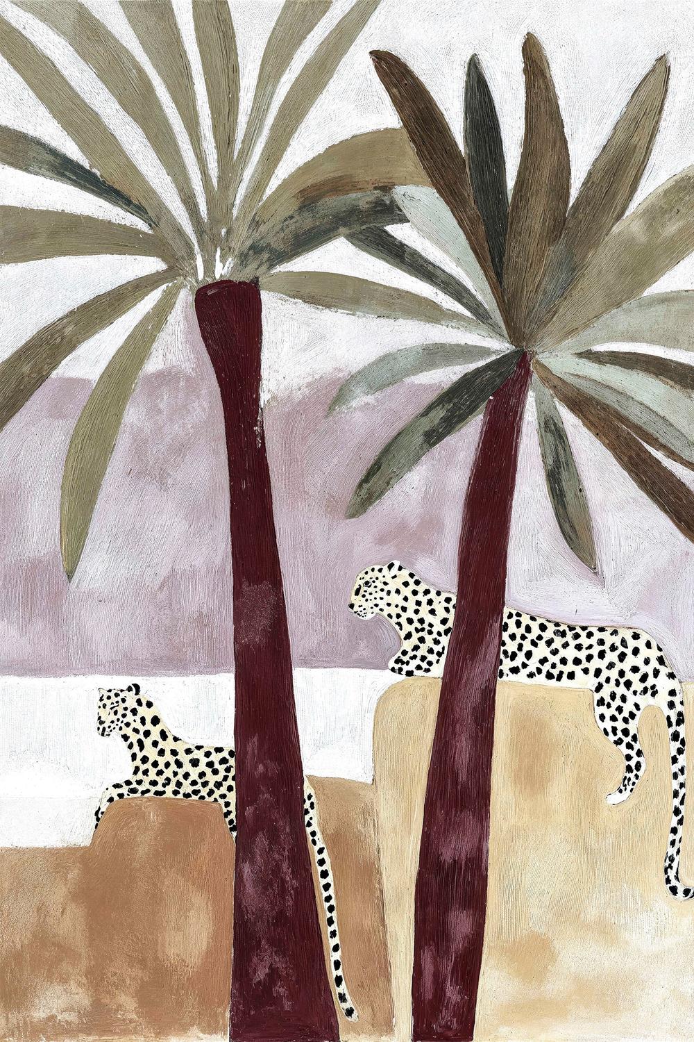 Leopard Palms, Burgundy tone-by-Lady Hana-wall-art-print-canvas-poster-framed-Gioia