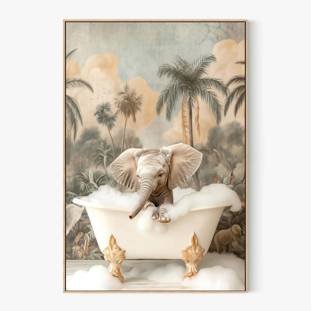 Little Elephant Bubble Bath-by-Niky Rahner-wall-art-print-canvas-poster-framed-Gioia