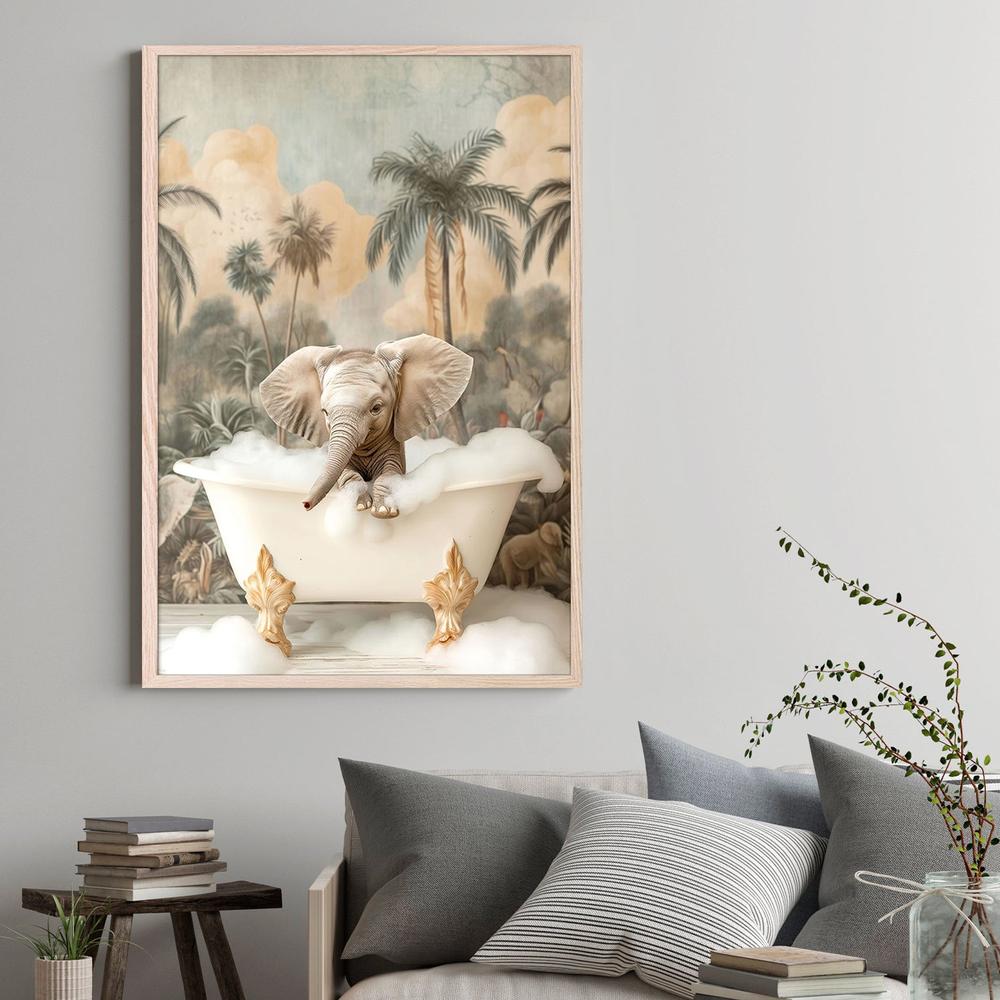 Little Elephant Bubble Bath-by-Niky Rahner-wall-art-print-canvas-poster-framed-Gioia