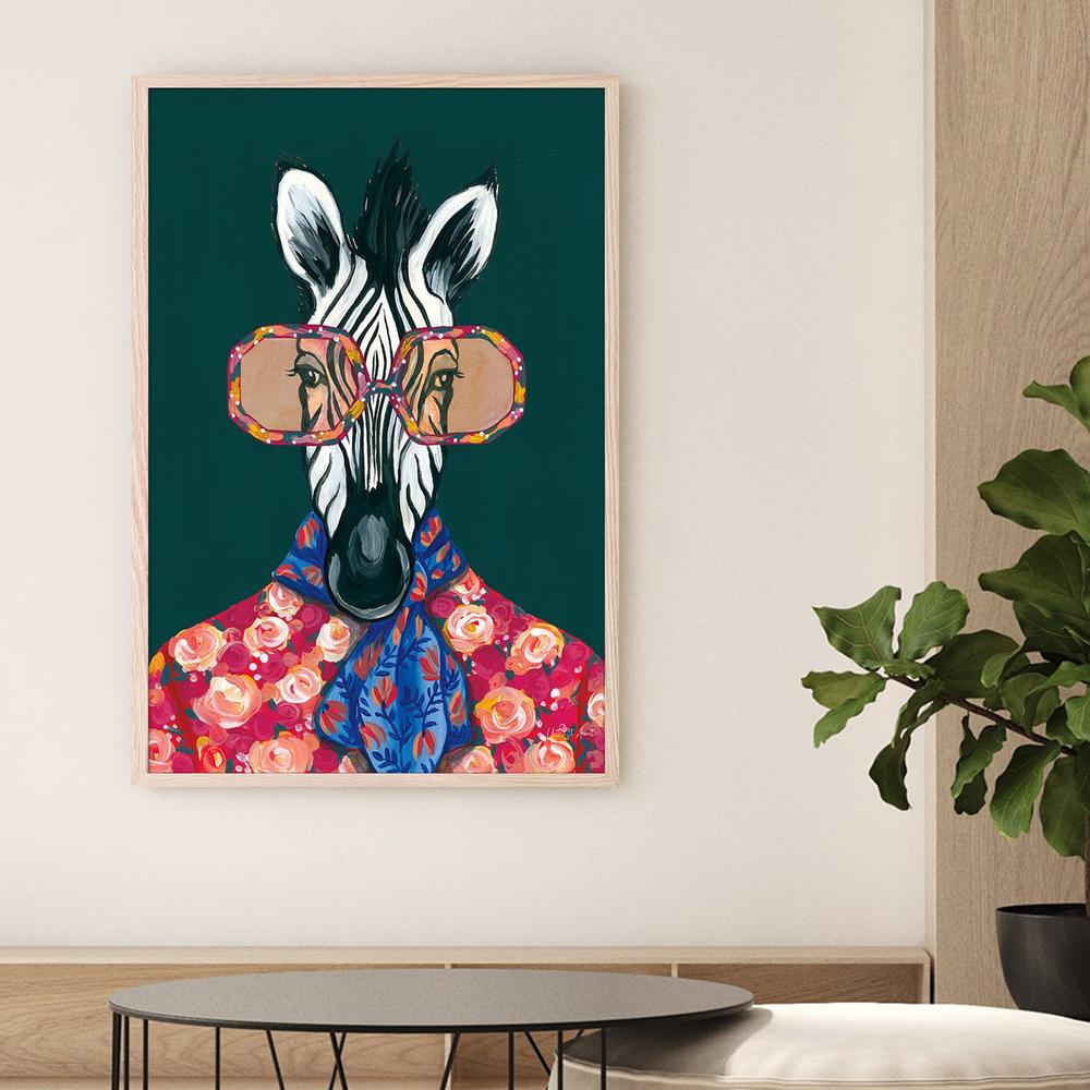 Miami Living Zebra Portrait-by-Yvette St. Amant-wall-art-print-canvas-poster-framed-Gioia