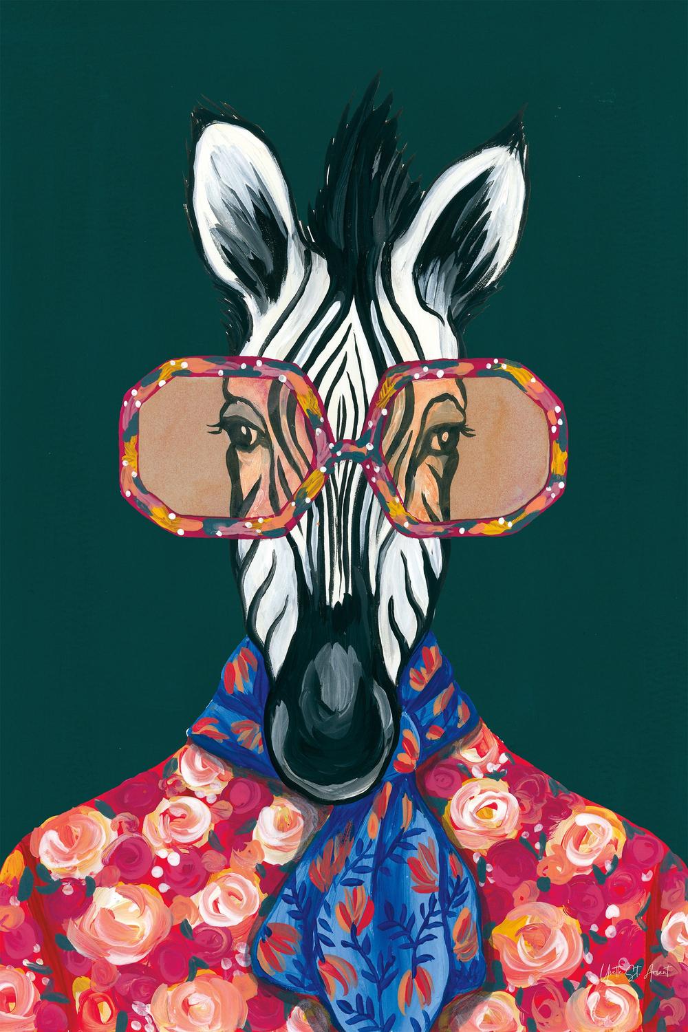 Miami Living Zebra Portrait-by-Yvette St. Amant-wall-art-print-canvas-poster-framed-Gioia