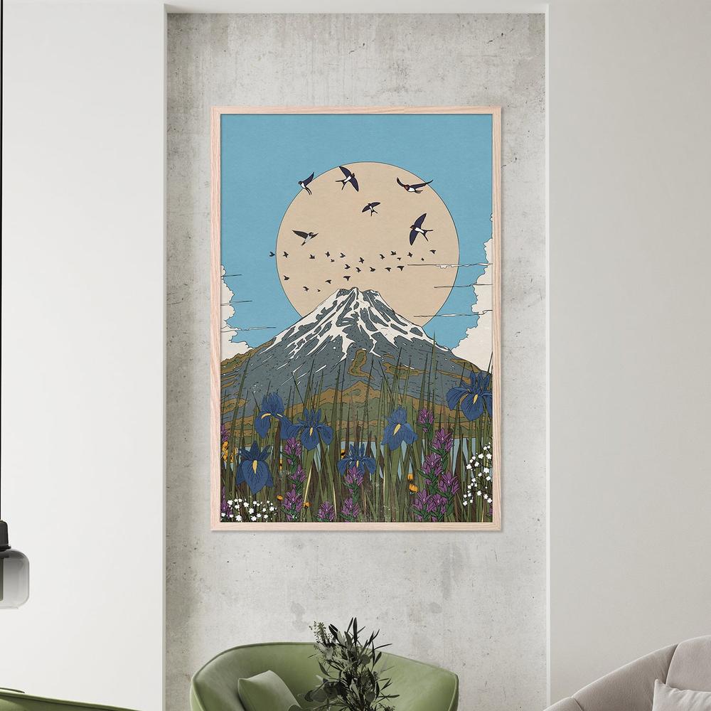 Mount Fuji Swallows Irises-by-Nicholas-wall-art-print-canvas-poster-framed-Gioia