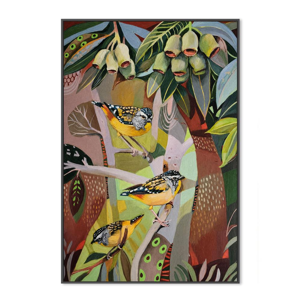 Pardalote with Gumnuts-by-Susan Trudinger-wall-art-print-canvas-poster-framed-Gioia