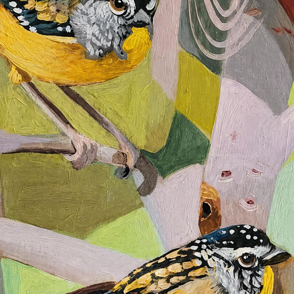Pardalote with Gumnuts-by-Susan Trudinger-wall-art-print-canvas-poster-framed-Gioia